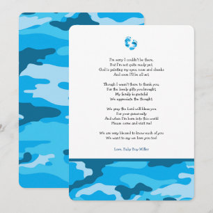 Blauw Camo meisje gedicht baby shower bedankt voor Kaart