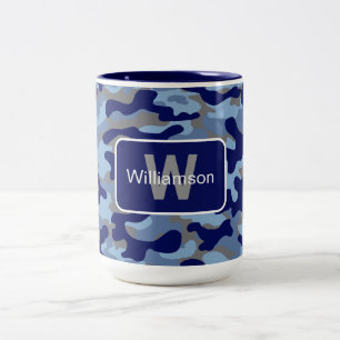 Blauw Camo met personalisatie   Tweekleurige Koffiemok