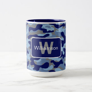 Blauw Camo met personalisatie Tweekleurige Koffiemok