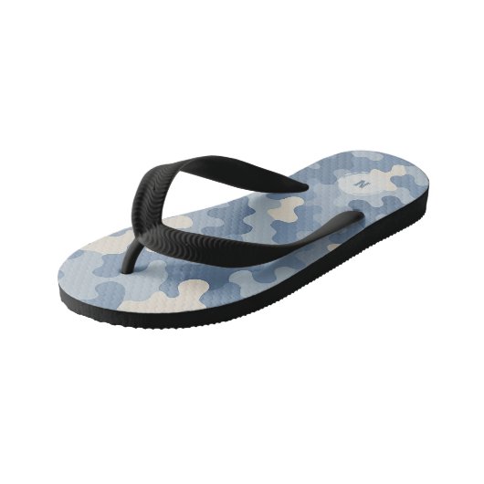 Blauw Camo Militair Monogram  Kinder Teenslippers (Schuin)