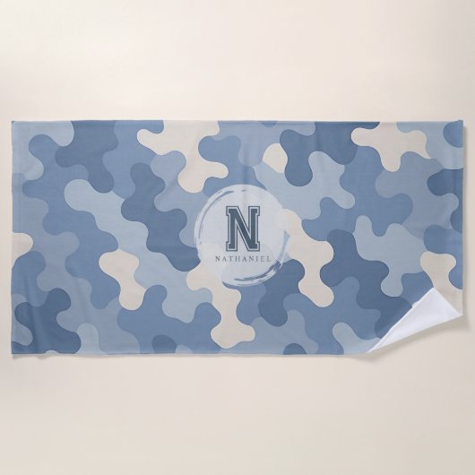 Blauw Camo Militair Monogram Strandlaken (Voorkant)