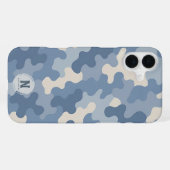 Blauw Camo Militaire Monogram iPhone Hoesje (Achterkant horizontaal)