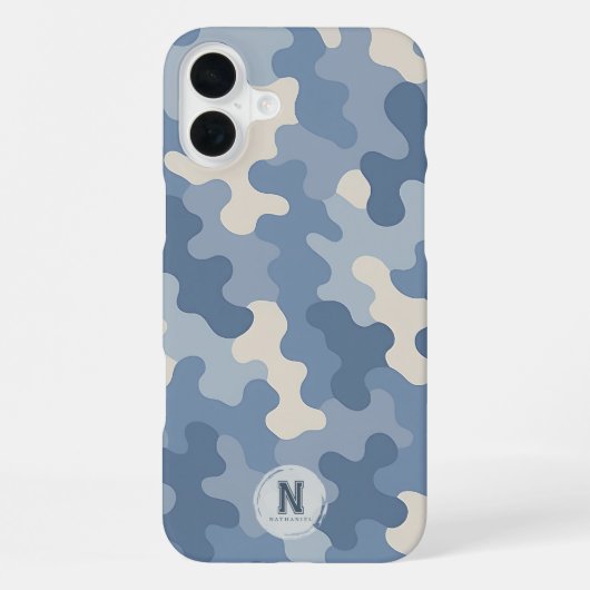 Blauw Camo Militaire Monogram iPhone Hoesje (Achterkant)