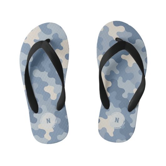 Blauw Camo Militaire Monogram Kinder Teenslippers (Voetbed)