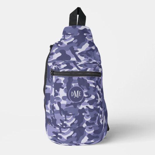 Blauw camo-monogram sling bag (Voorkant)