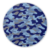 Blauw Camo Patroon  Keramische Knop (Voorkant)