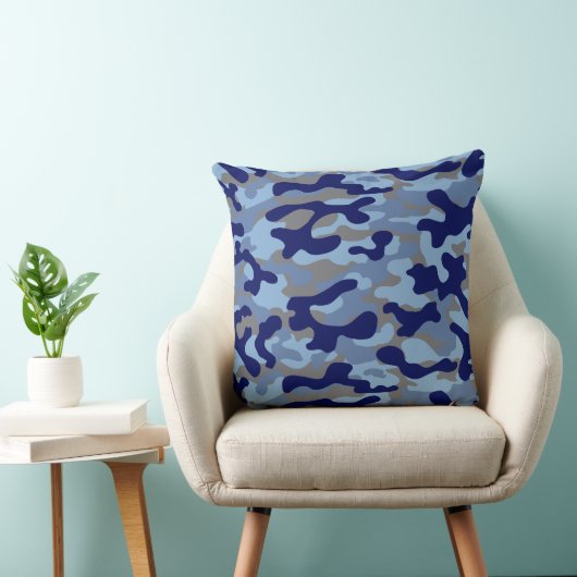 Blauw Camo Patroon Kussen (Stoel)