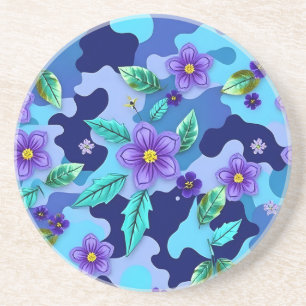 Blauw Camo Ronde Zandsteen Onderzetter