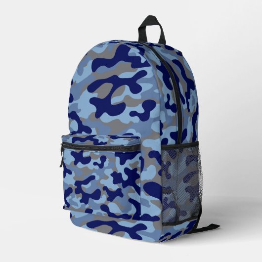 Blauw Camouflage Bedrukte Rugzak (Achterkant Hoek Rechts)