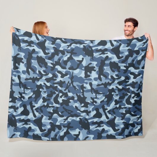 Blauw Camouflage Fleece Deken (In situ)