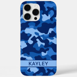 Blauw camouflage gepersonaliseerd iPhone 16 pro max hoesje