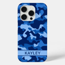 Blauw camouflage gepersonaliseerd iPhone 15 pro case