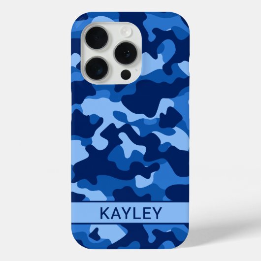 Blauw camouflage gepersonaliseerd Case-Mate iPhone case (Achterkant)
