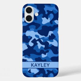 Blauw camouflage gepersonaliseerd iPhone 16 plus hoesje