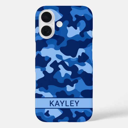 Blauw camouflage gepersonaliseerd Case-Mate iPhone case (Achterkant)