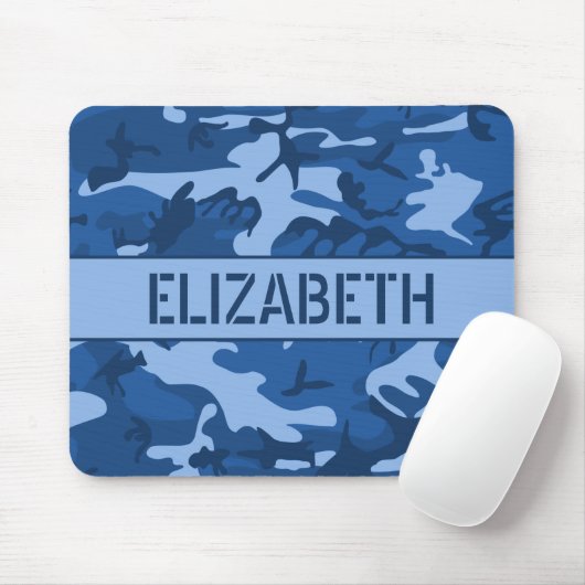 Blauw camouflage met monogram muismat (Met muis)
