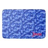 Blauw Camouflage met rood monogram Badmat (Voorkant)