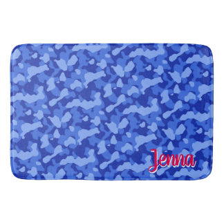 Blauw Camouflage met rood monogram Badmat