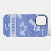 Blauw Camouflage Monogram iPhone Hoesje (Achterkant horizontaal)