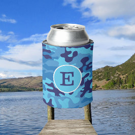 Blauw Camouflage Monogram Stijlvolle Gepersonalise Blikjeskoeler