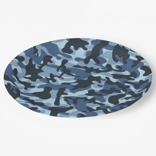 Blauw camouflage papieren bordje (Gekanteld)