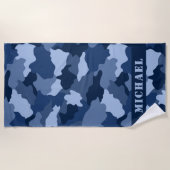 Blauw Camouflage Patroon Licht Blauw Naam Strandlaken (Voorkant)