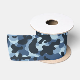 Blauw Camouflage   Satijnen Lint