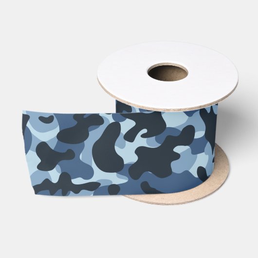 Blauw Camouflage   Satijnen Lint (Spoel)