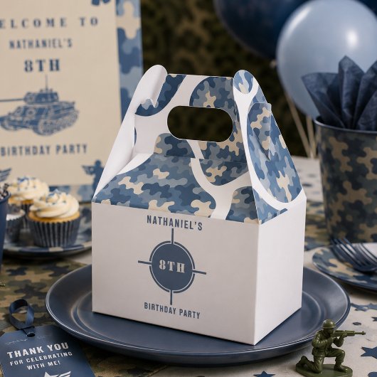 Blauw camouflage soldaat leger verjaardag bedankdoosjes