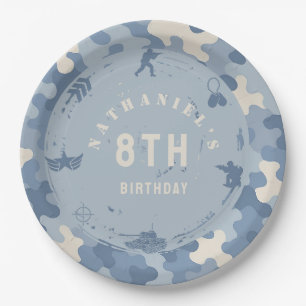 Blauw camouflage soldaat leger verjaardag papieren bordje