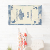 Blauw camouflage soldaat leger verjaardag  spandoek (Insitu)