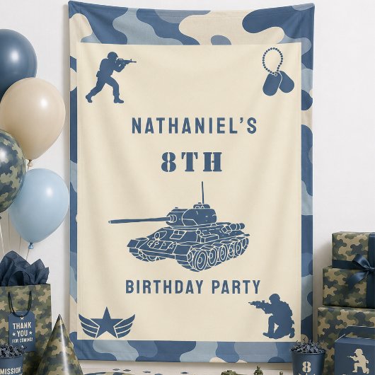 Blauw camouflage soldaat leger verjaardag  spandoek