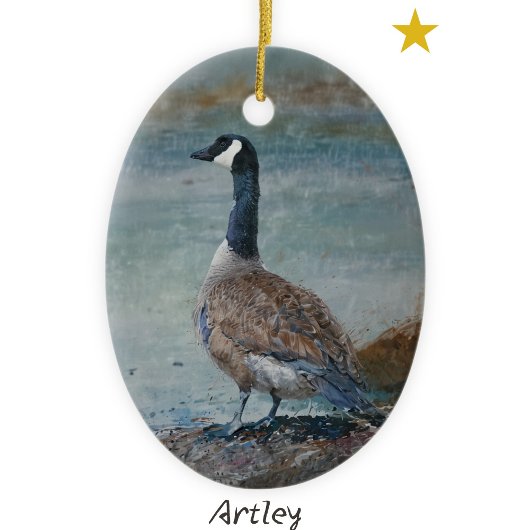 Blauw Canada Goose Bird Schilderij Jaar Kerstmis Keramisch Ornament