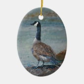 Blauw Canada Goose Bird Schilderij Jaar Kerstmis Keramisch Ornament (Voorkant)