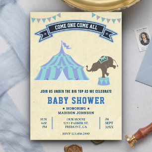  Blauw Carnaval Circus Baby shower Kaart