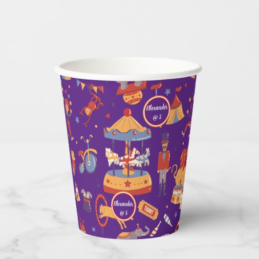 Blauw Carnaval Kinderen Verjaardagscircus Patroon Papieren Bekers (Voorkant)