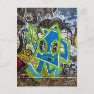 Blauw Cartoon Street Art Graffiti Briefkaart