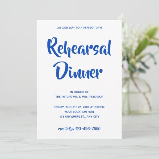 blauw Casual schrift | Uitnodiging voor een repeti (Staand voorkant)