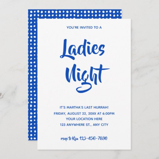 Blauw Casual script | Dames Night Vrijgezellenfees Kaart (Voorkant / Achterkant)