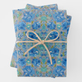 Blauw Celebration Bloemen Wrapping Papier Inpakpapier Vel (In situ)