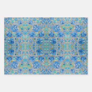 Blauw Celebration Bloemen Wrapping Papier Inpakpapier Vel