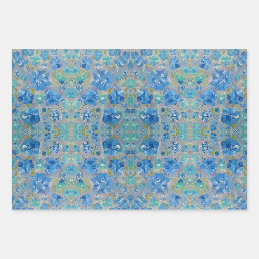 Blauw Celebration Bloemen Wrapping Papier Inpakpapier Vel (Voorkant)