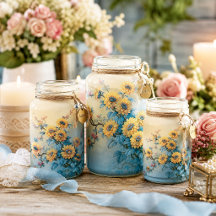 Blauw Centrum Gele Zonnebloem Tak Decoupage