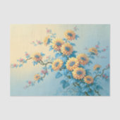 Blauw Centrum Gele Zonnebloem Tak Decoupage Tissuepapier (Voorkant)