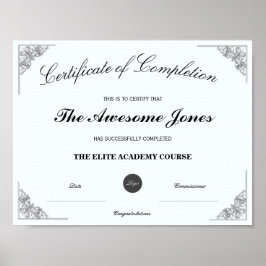 Blauw Certificaat van Voltooiing Aangepast Logo Poster
