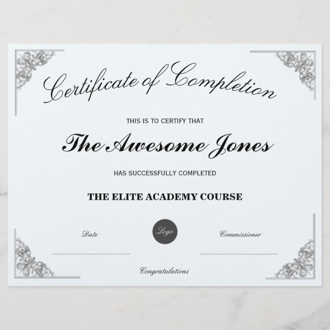 Blauw certificaat van voltooiing met Aangepaste Lo (Voorkant)