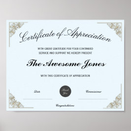 Blauw Certificaat van Waardering Aangepast Logo Poster