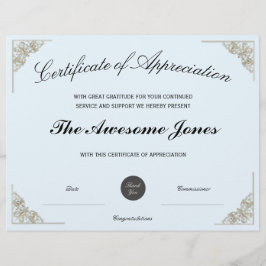 Blauw certificaat van waardering met aangepaste Lo