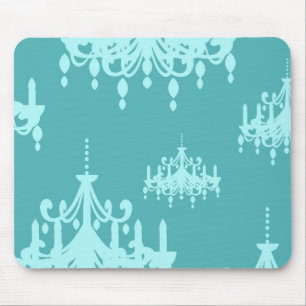 Blauw Chadelier Damask op Aqua Blue Muismat