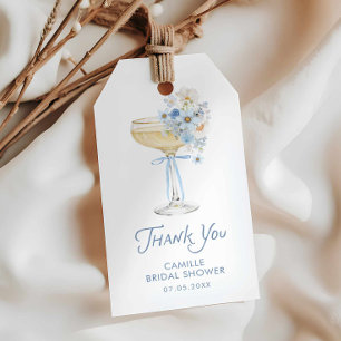 Blauw Champagne Brunch Bruidsuitnodiging Bedankt Cadeaulabel